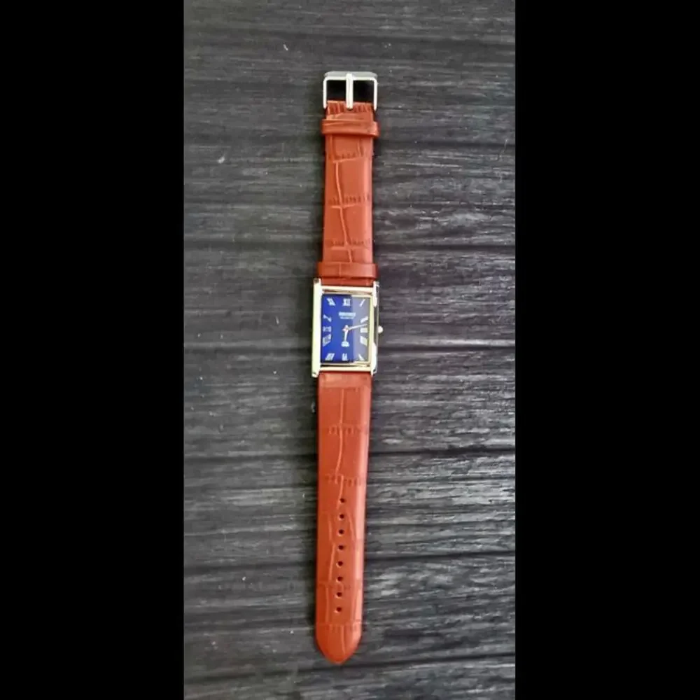 NOS Mens Tank Rectangular Blue Dial‎ Slim Seiko Dress Watch New Mvt & Batt🌟
